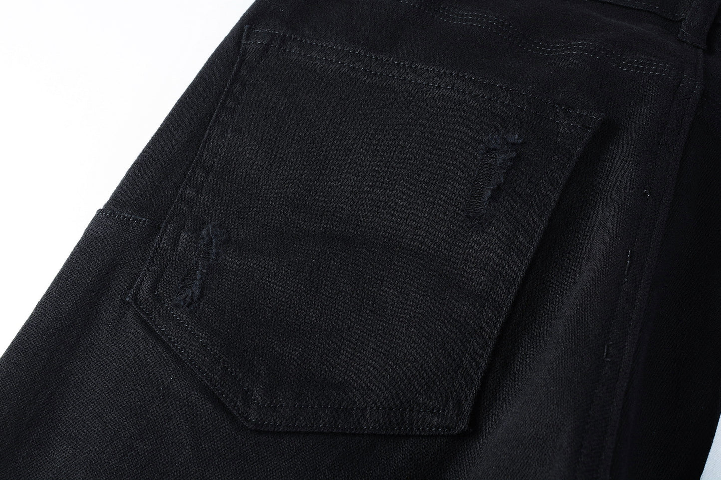 PURPLE Men Streetwear Skinny Jeans Black Wash with Distressed Rip Details 9022