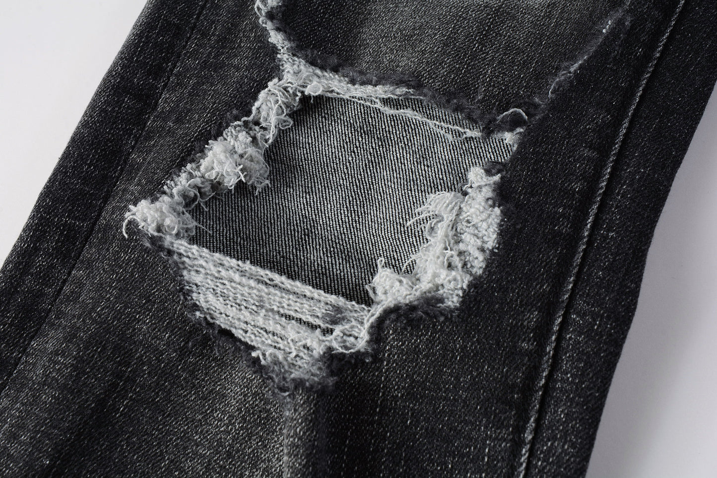 PURPLE Men Streetwear Skinny Jeans Dark Gray Wash with Heavy Distressed Ripped Details 9079