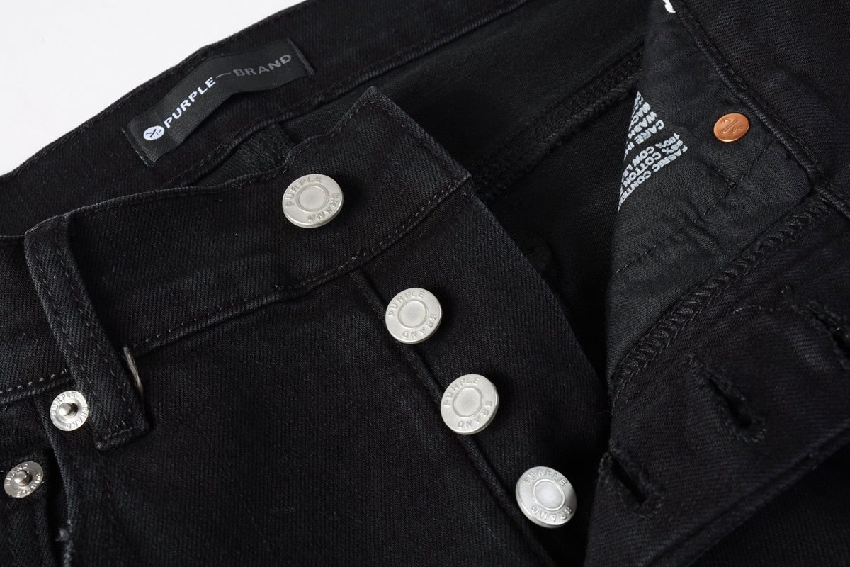 PURPLE Men Distressed Black Skinny Jeans with Heavy Ripped Design and Grunge Streetwear Vibe 9108