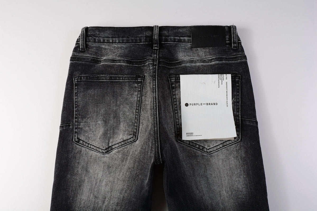 PURPLE Men Streetwear Skinny Jeans Dark Gray Wash with Minimalist Style 9019