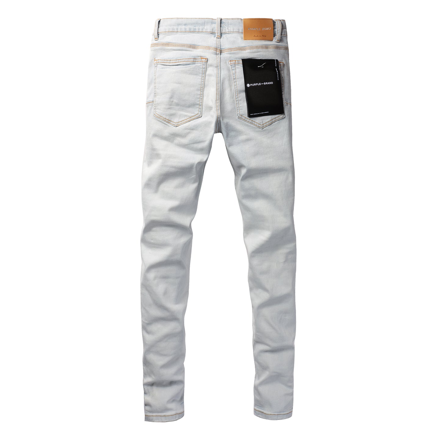 PURPLE Men Streetwear Skinny Jeans Light Gray Wash with Minimalist Style and Tag Accent 9081