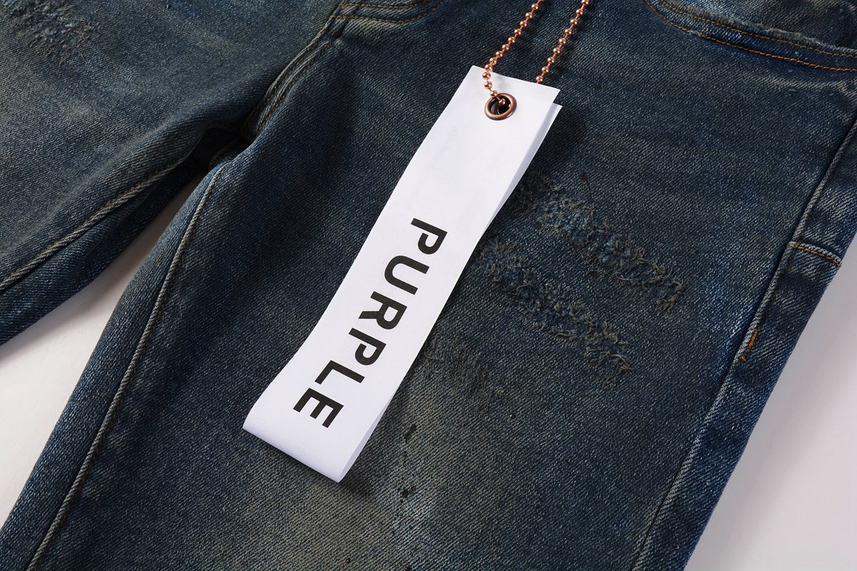 PURPLE Mens Purple Ripped Jeans Skinny Slim Fit Denim Pants Designer Flared Jeans for Men 9009