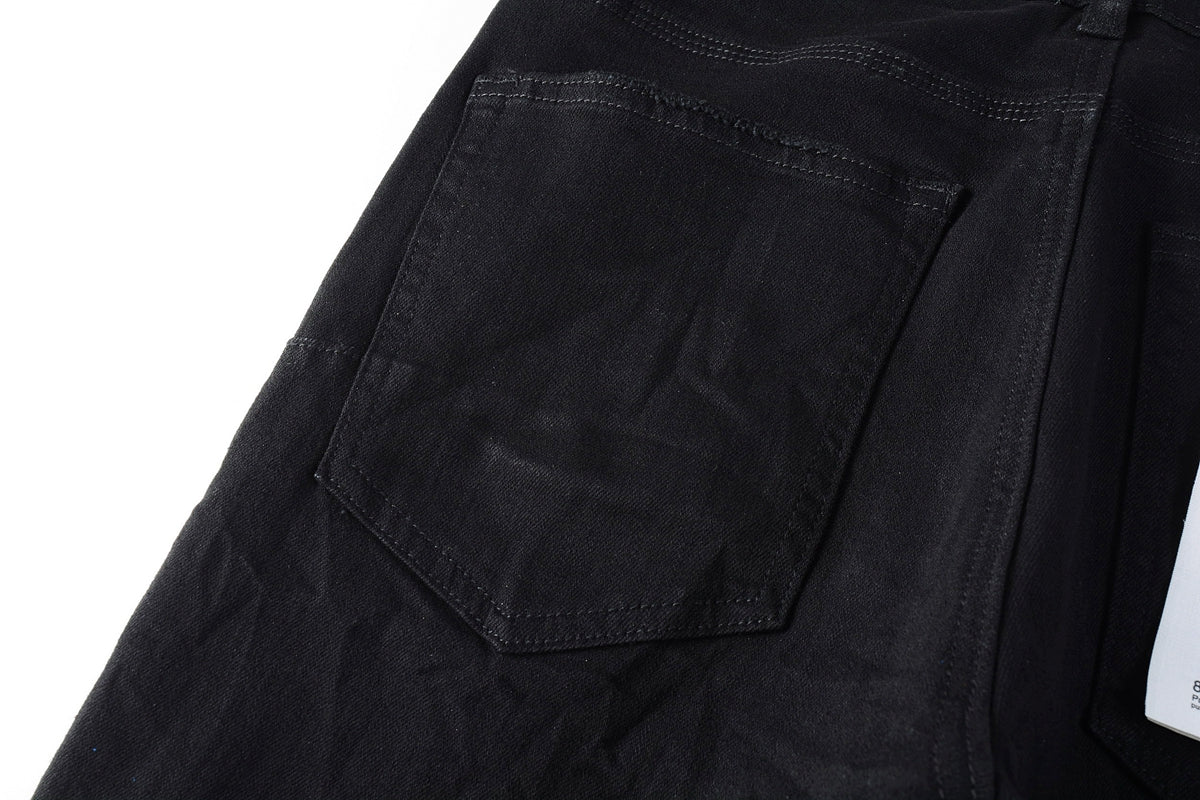 PURPLE Men Streetwear Skinny Jeans Black Wash with All-Over Metallic Gold "P" Print 9008
