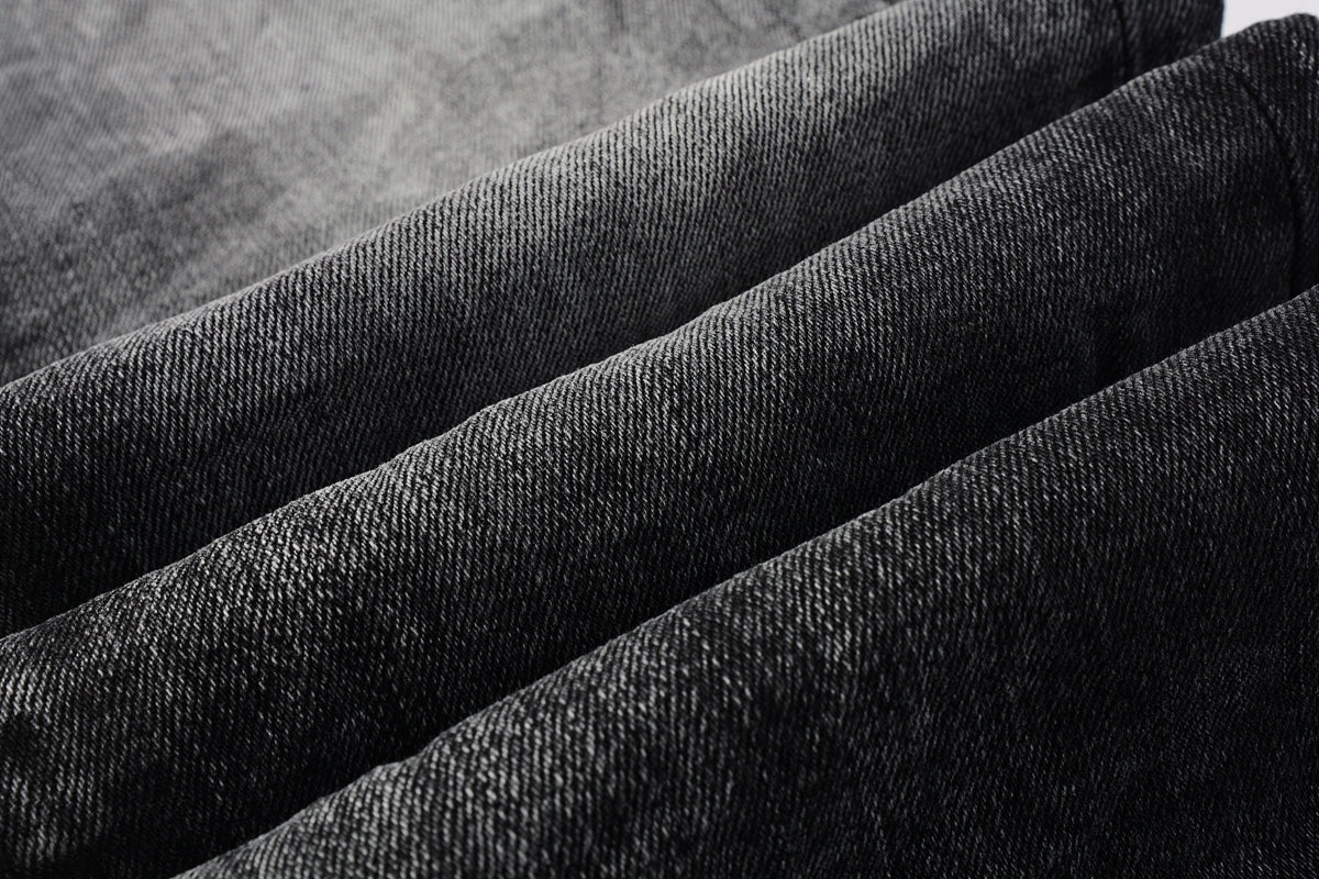 PURPLE Men Streetwear Skinny Jeans Dark Gray Wash with Minimalist Style 9019