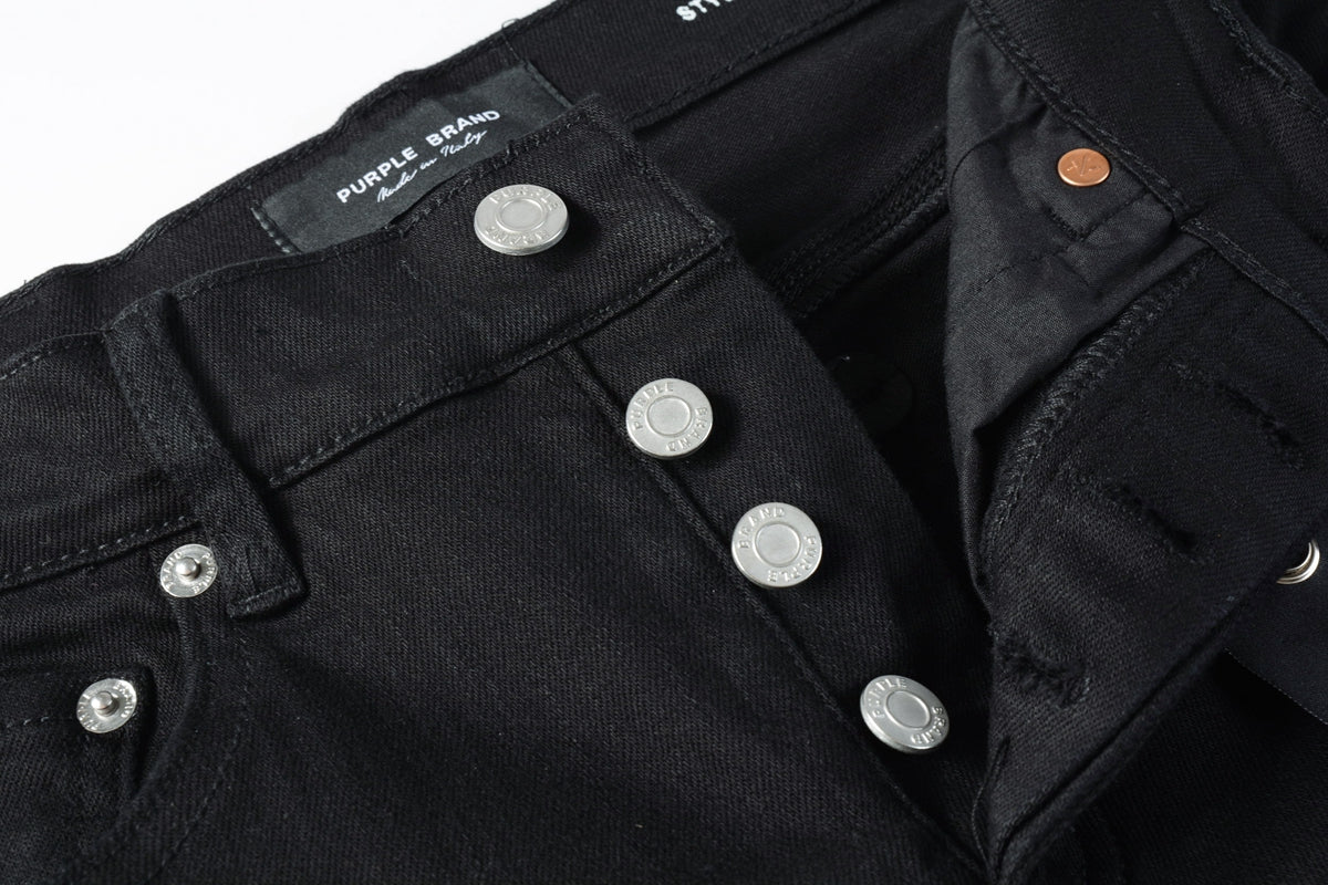 PURPLE Men Streetwear Denim Shorts Black Wash with Minimalist Design and Raw Hem 5023
