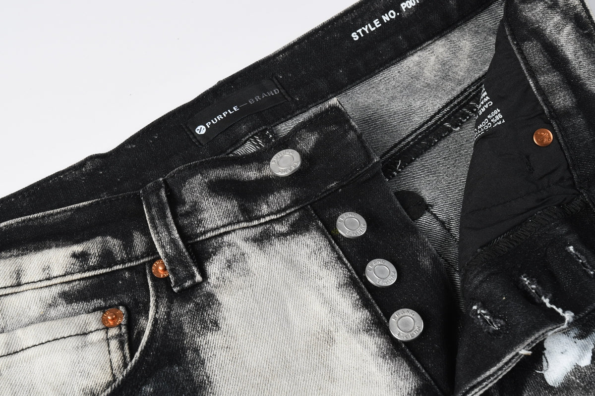 PURPLE Men Streetwear Skinny Jeans Black and White Graffiti Wash with Multi Color Paint Splash 9111