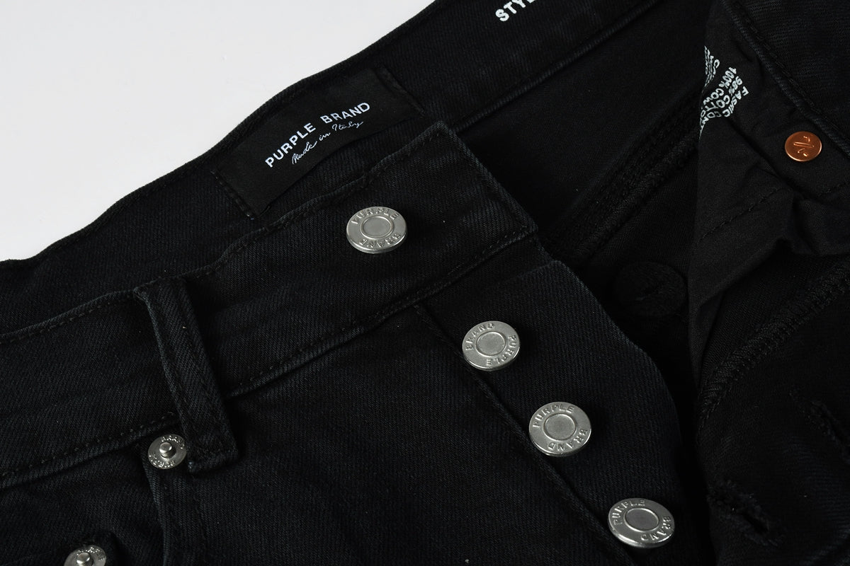 PURPLE Men Streetwear Black Denim Shorts with Distressed Ripped Details and Raw Hem 5108