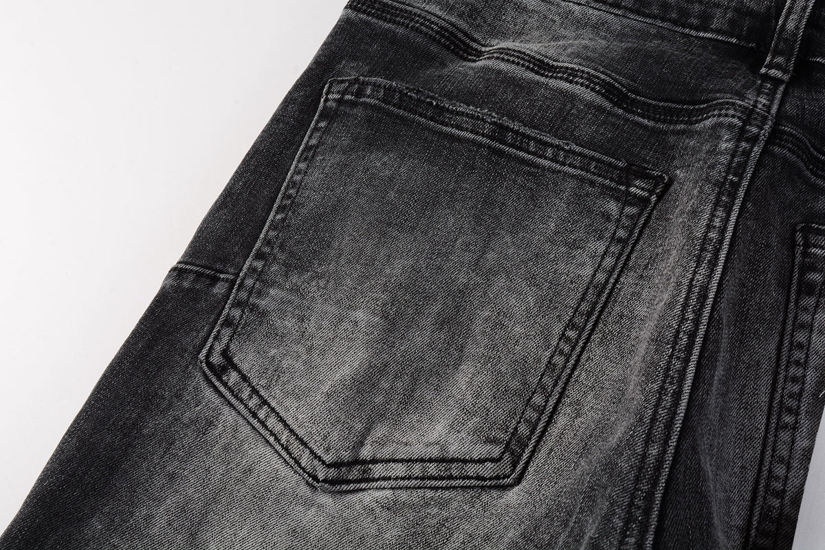 PURPLE Men Streetwear Skinny Jeans Dark Gray Wash with Minimalist Style 9019