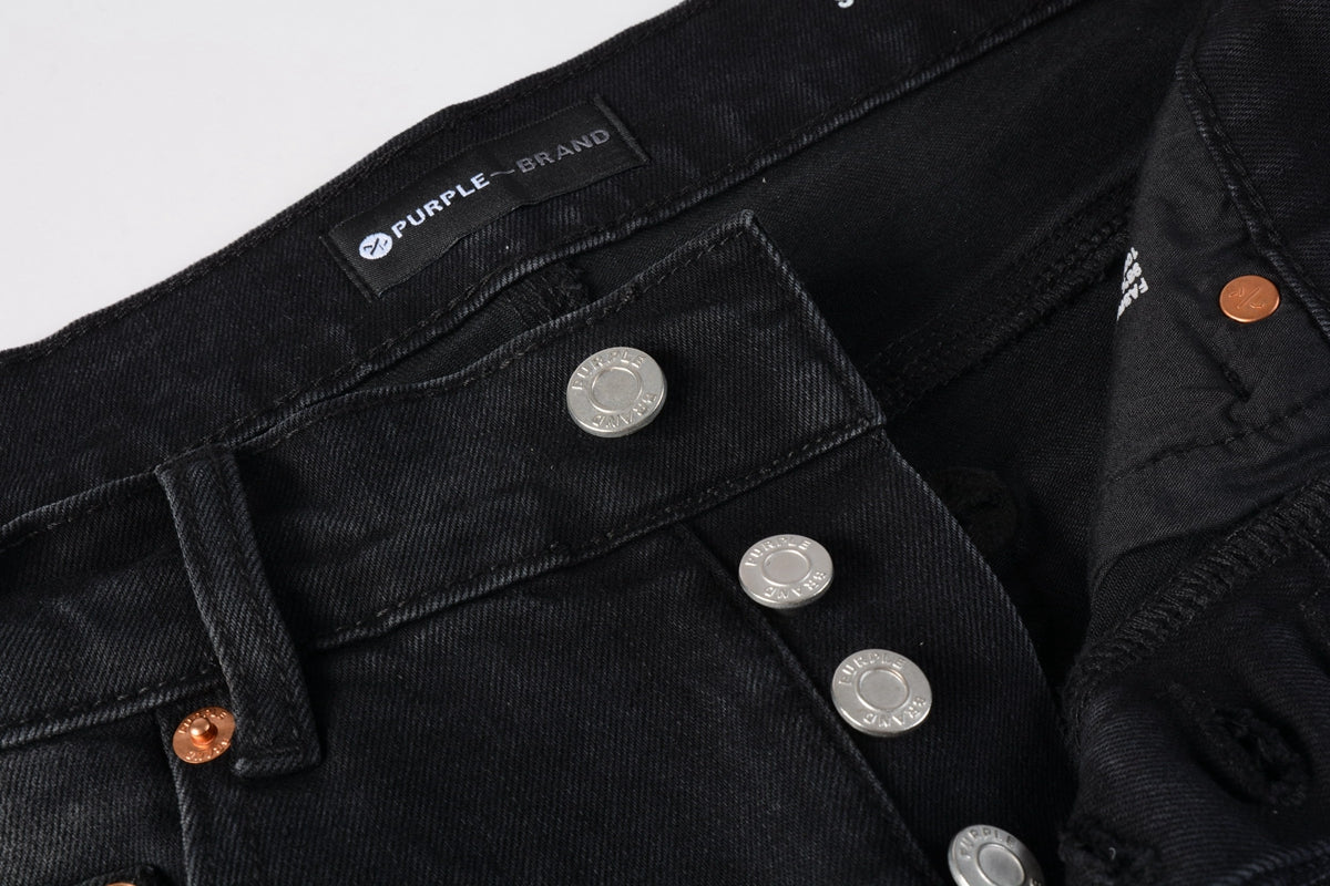 PURPLE Men Streetwear Skinny Jeans Black Wash with Knee Ripped Details 9029