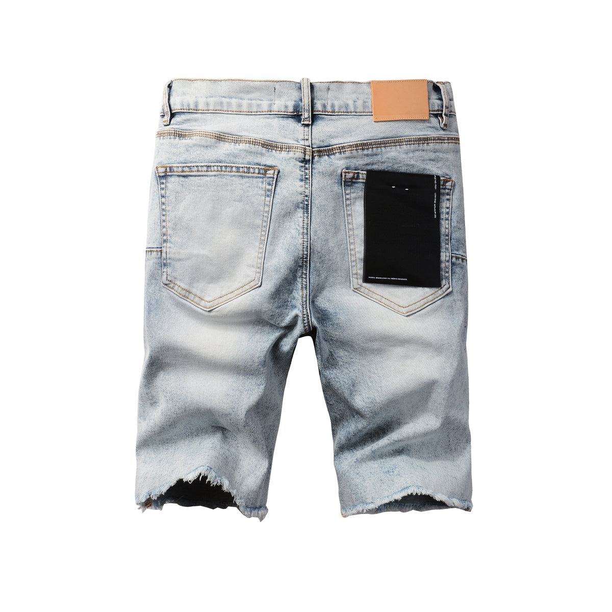 PURPLE Men Streetwear Denim Shorts Light Blue Wash with Vintage Distressed Raw Hem 5053