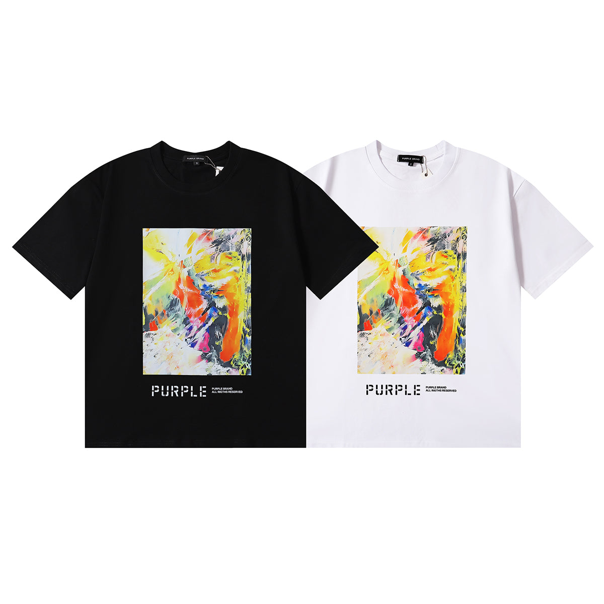 PURPLE Men Streetwear Tee Black & White with Purple Brand Van Gogh-Inspired Vibrant Abstract