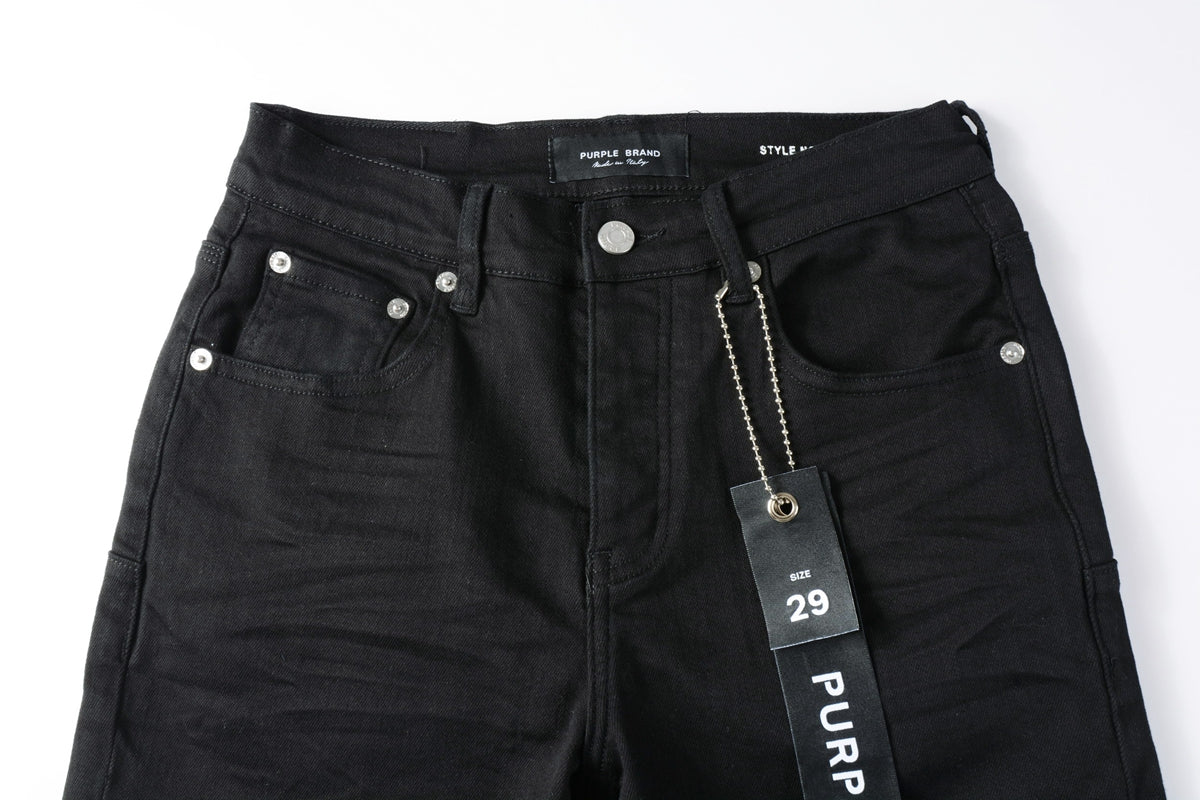 PURPLE Men Streetwear Denim Shorts Black Wash with Minimalist Design and Raw Hem 5023