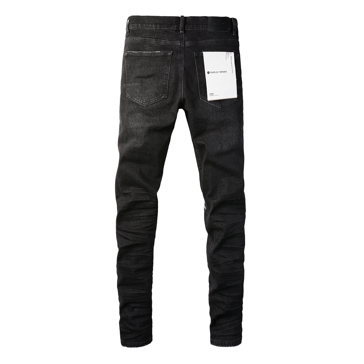 PURPLE Men Streetwear Skinny Jeans Black Wash with Knee Rips and White Paint Specks 9035