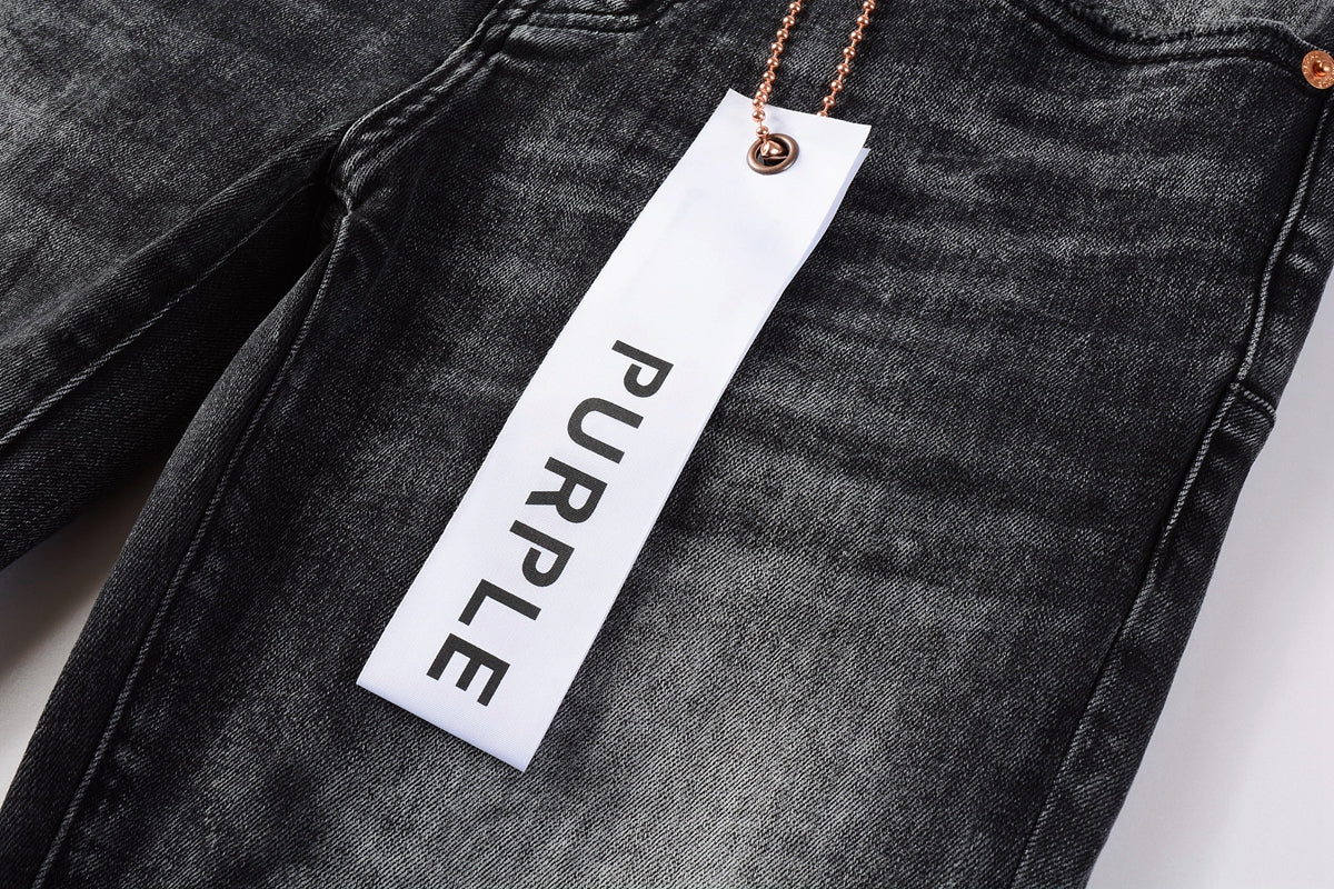 PURPLE Men Streetwear Skinny Jeans Dark Gray Wash with Minimalist Style 9019