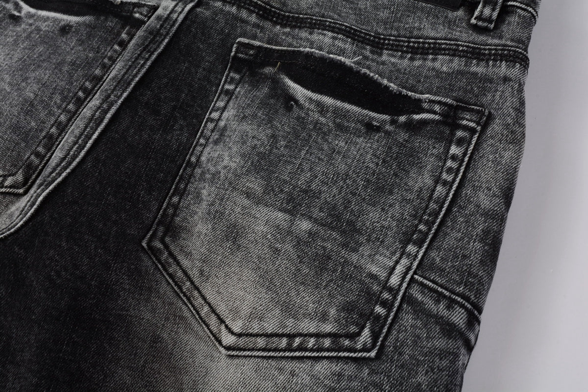 PURPLE Men Distressed Grey Washed skinny Jeans Ripped Scratch style 9105