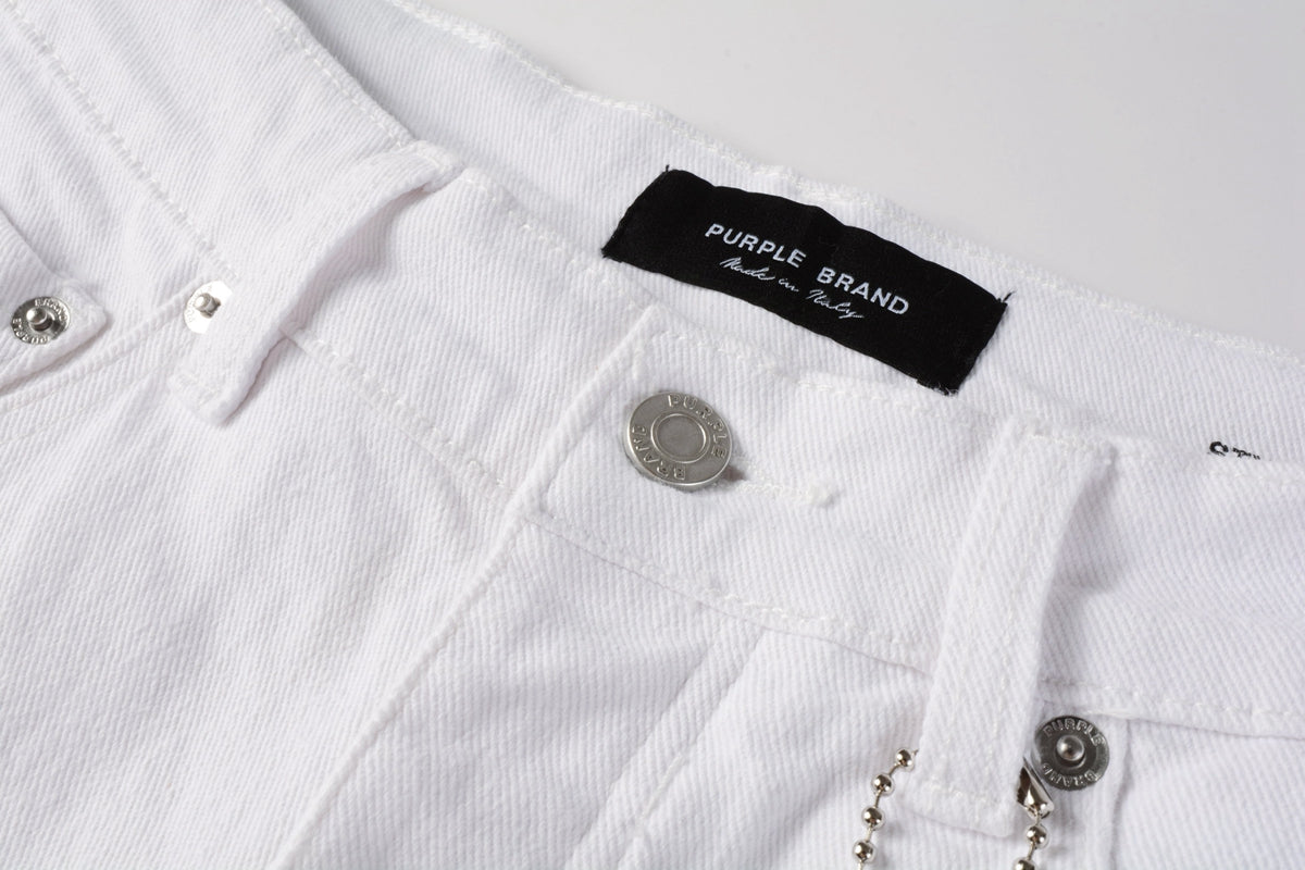 PURPLE Men Streetwear Denim Shorts White Wash with Black Paint Splatter Print and Raw Hem 5021