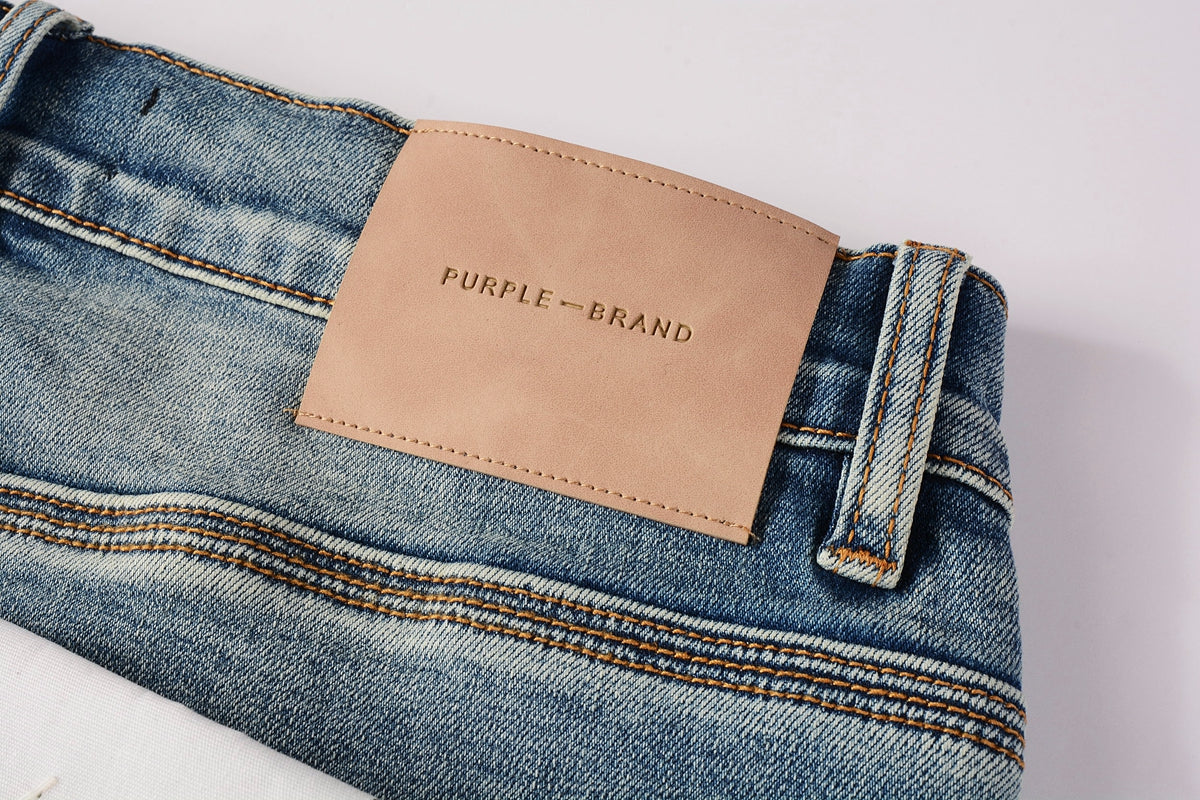 PURPLE Men Streetwear Skinny Jeans Light Blue Wash with Subtle White Pattern Wash 9013