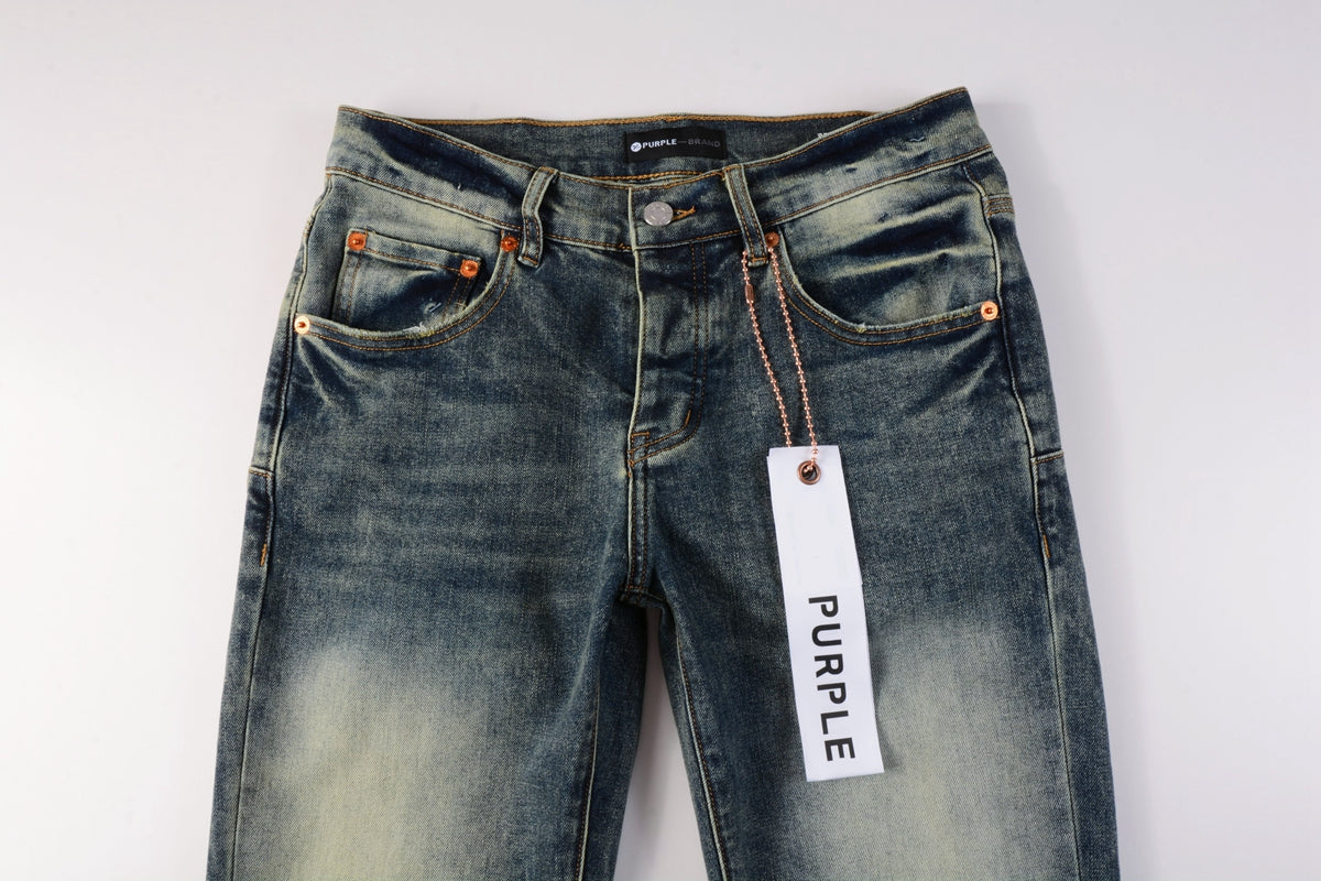 PURPLE Men Streetwear Skinny Jeans Light Blue Wash with Faded Gradient Distress 9042