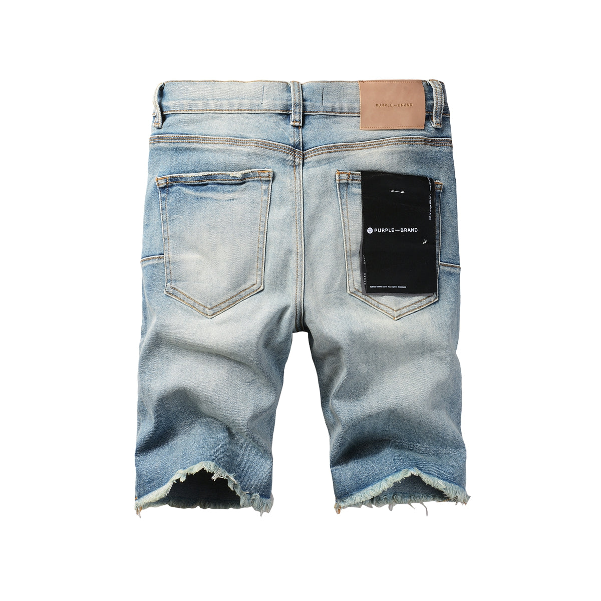 PURPLE Men Streetwear Denim Shorts Light Blue Wash with Raw Hem and Vintage Finish 5016