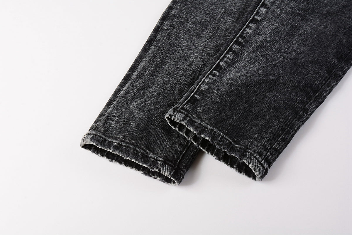 PURPLE Men Streetwear Skinny Jeans Dark Gray Wash with Minimalist Style 9019