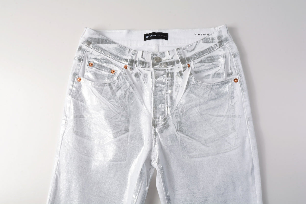 PURPLE Men Streetwear Jeans Metallic Silver Coated Finish with Futuristic Shine Skinny Fit Statement 9110