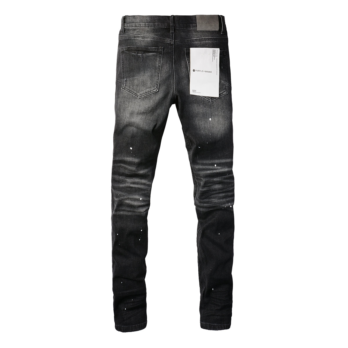 PURPLE Men Streetwear Skinny Jeans Black - Gray Fade Wash with White Paint Specks 9027