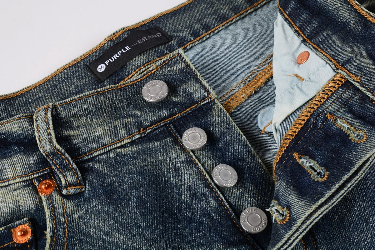 PURPLE Men Streetwear Skinny Jeans Light Blue Wash with Faded Gradient Distress 9042