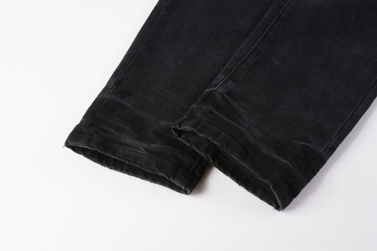 PURPLE Men Streetwear Skinny Jeans Black Wash with Knee Ripped Details 9029