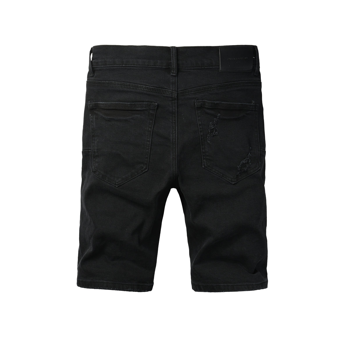 PURPLE Men Streetwear Black Denim Shorts with Distressed Ripped Details and Raw Hem 5108