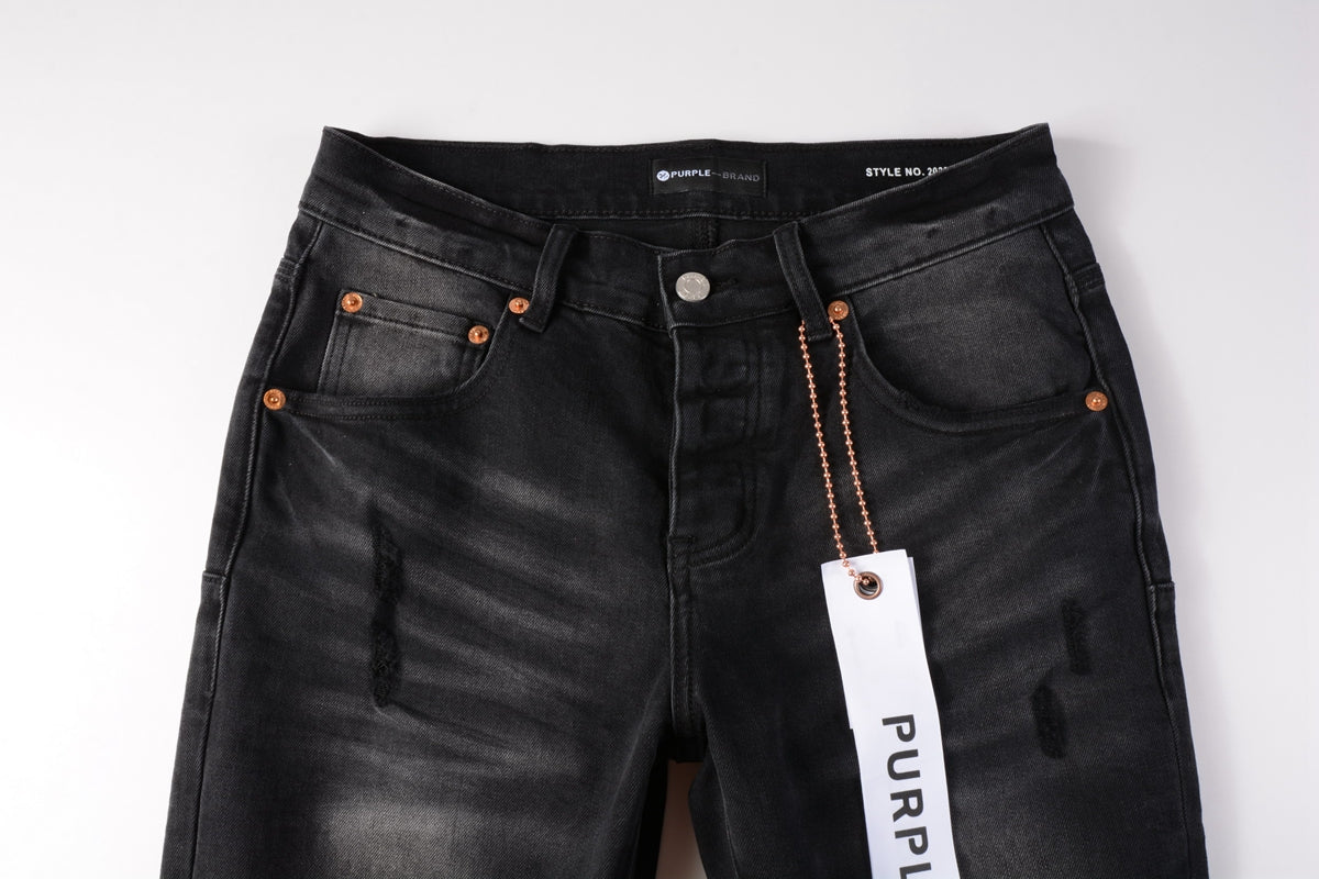 PURPLE Men Streetwear Skinny Jeans Black Wash with Knee Ripped Details 9029