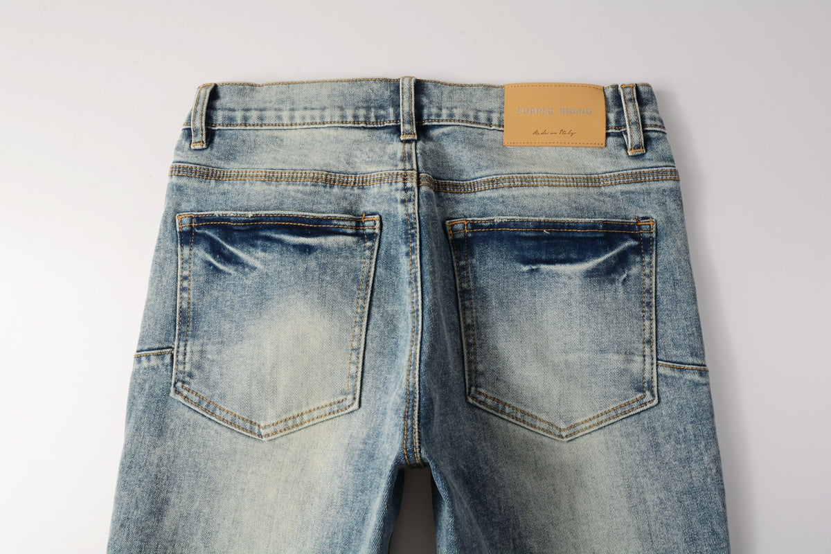 PURPLE Men Streetwear Jeans Distressed Light Blue Patch Leopard Ripped skinny 9095