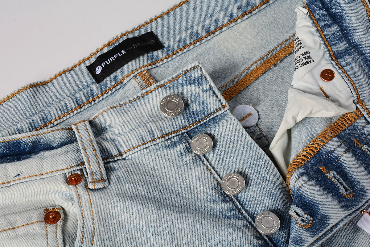 PURPLE Men Streetwear Skinny Jeans Light Blue Wash with White Paint Splatter and Subtle Distress 9006