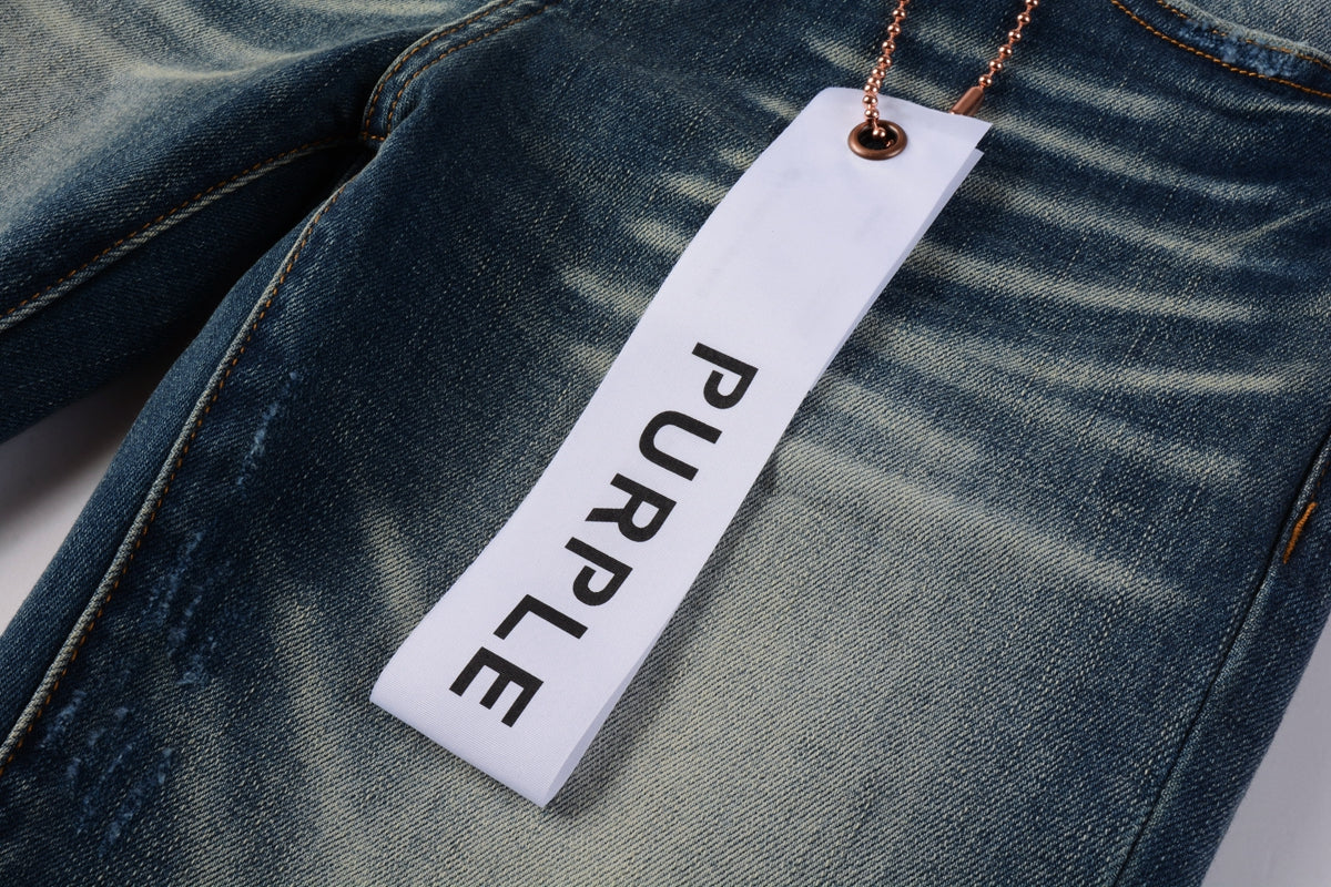 PURPLE Men Streetwear Skinny Jeans Light Blue Wash with Vintage Faded Wash and Subtle Distress 9055