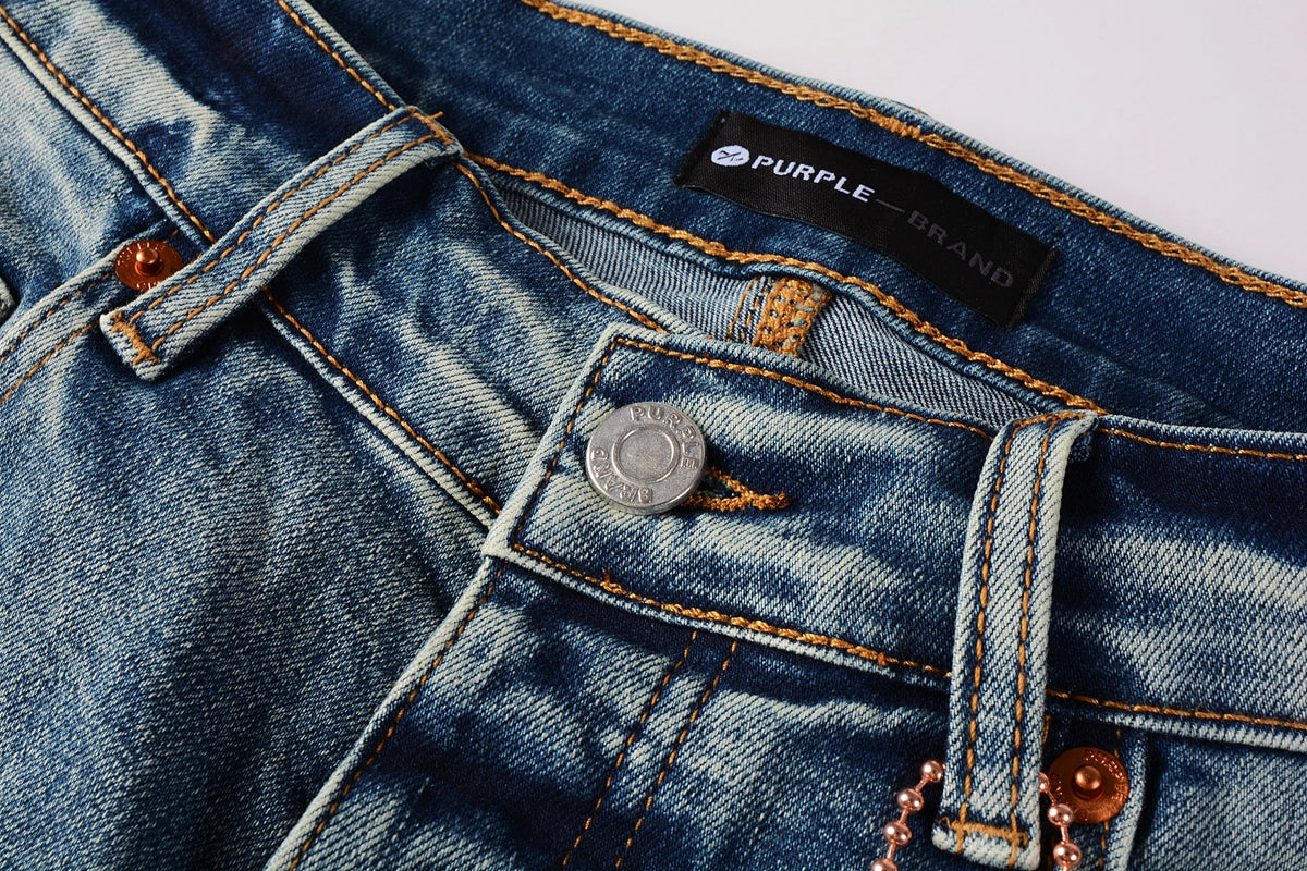 PURPLE Men Streetwear Skinny Jeans Light Blue Wash with Subtle White Pattern Wash 9013