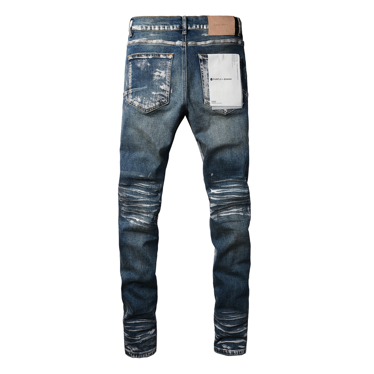 PURPLE Men Streetwear Skinny Jeans Dark Blue Wash with White Brushstroke Distress 9040