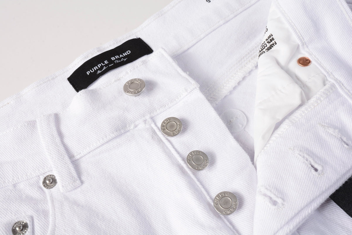 PURPLE Men Streetwear White Cargo Denim Shorts with Multiple Pockets and Raw Hem 5082