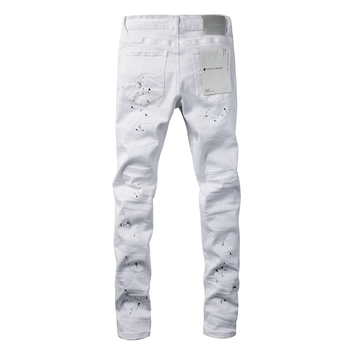 PURPLE Men Streetwear Skinny Jeans White Wash with Black Paint Splatter and Distressed Rip 9021