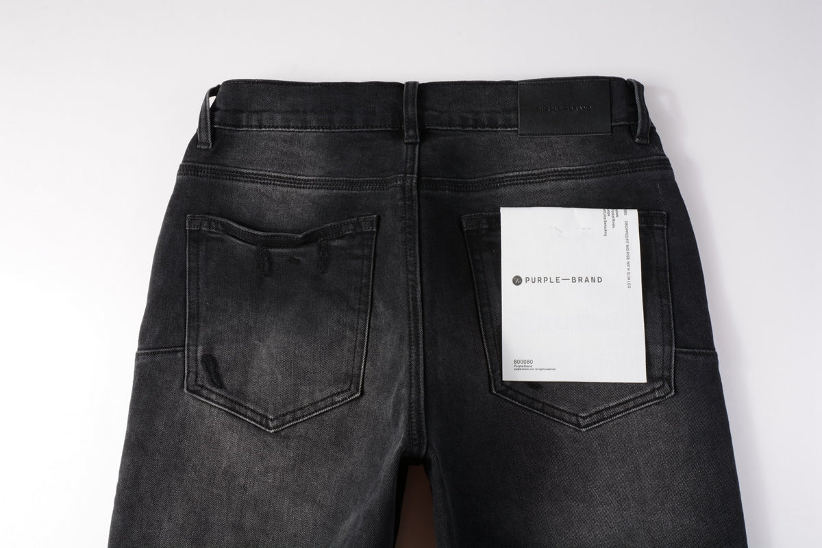 PURPLE Men Streetwear Skinny Jeans Black Wash with Knee Ripped Details 9029