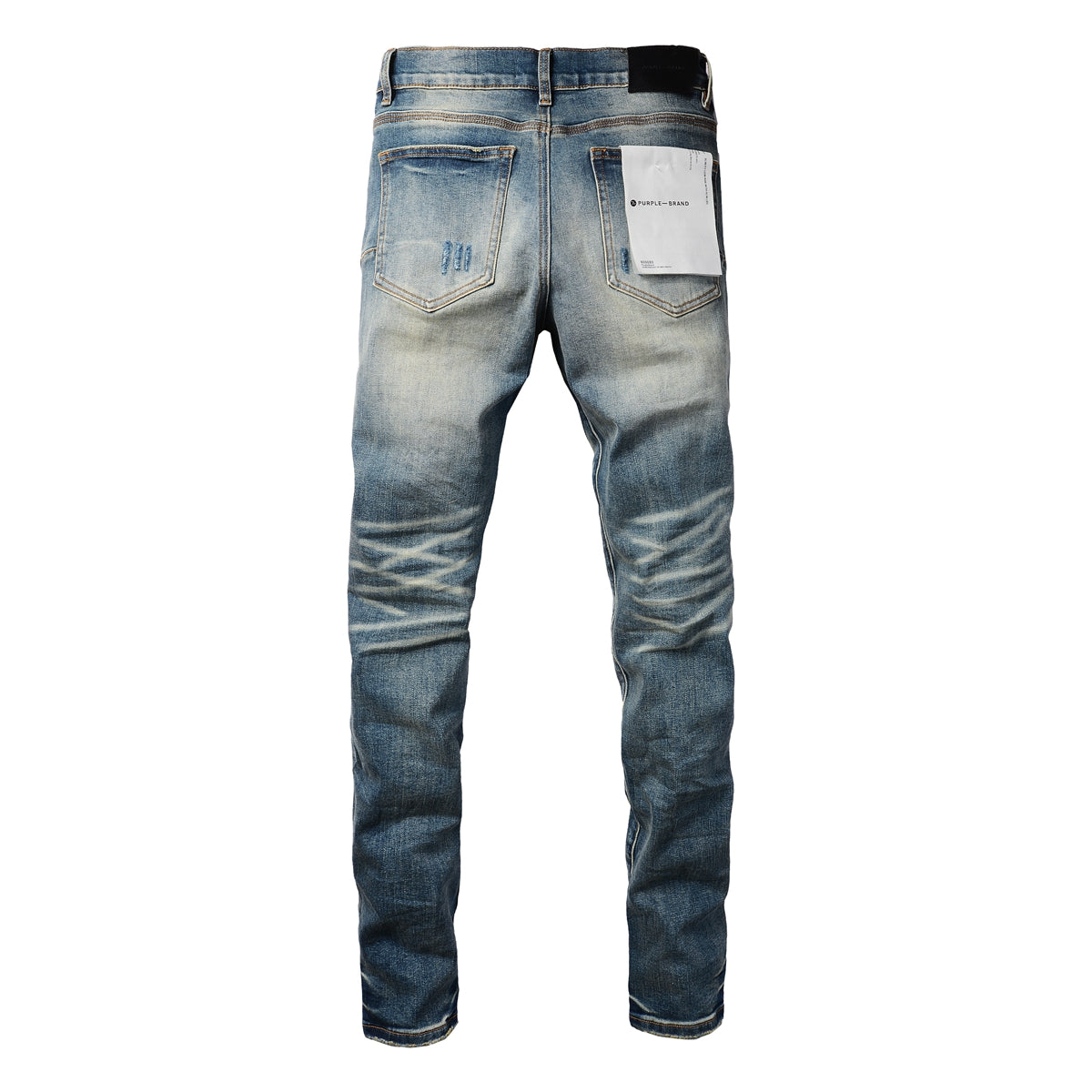 PURPLE Men Streetwear Skinny Jeans Light Blue Wash with Vintage Faded Wash and Subtle Distress 9055