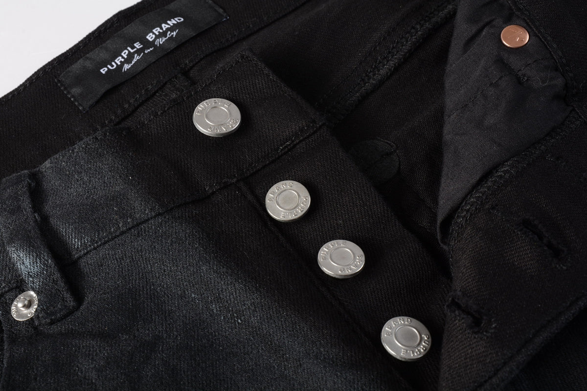 PURPLE Men Streetwear Skinny Jeans Black Wash with Subtle Sheen and Tag Accent 9082