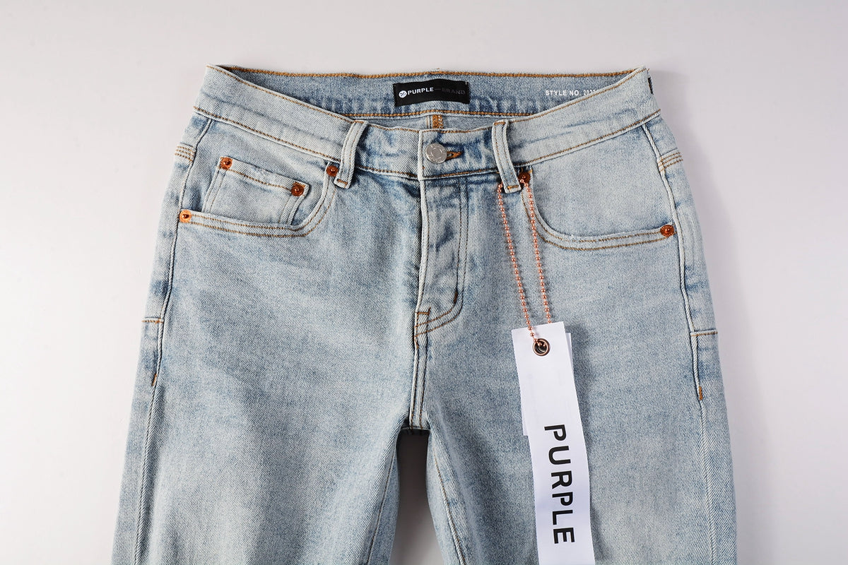 PURPLE Men Streetwear Skinny Jeans Light Blue Wash with Knee Ripped Details and Black Lining 9010