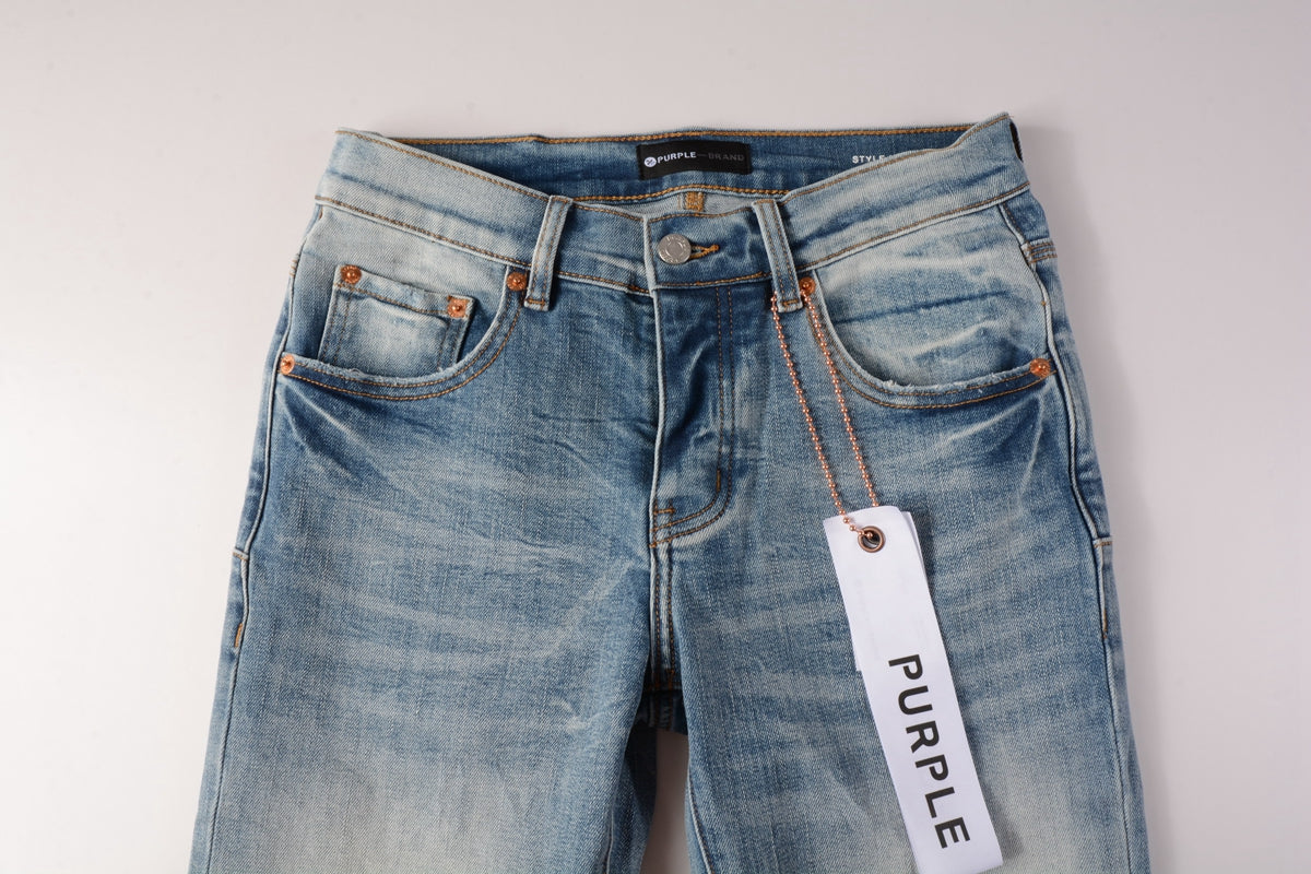 PURPLE Men Streetwear Skinny Jeans Light Blue Wash with Faded Gradient Finish 9016