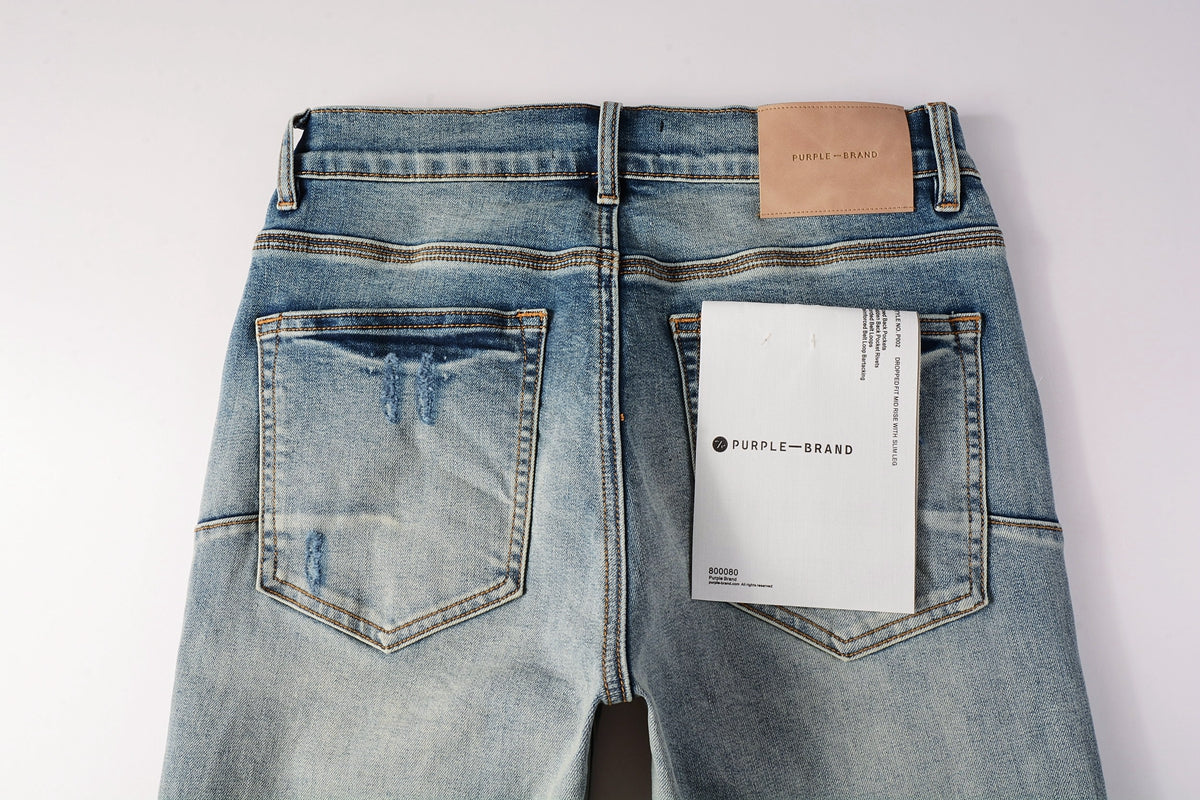 PURPLE Men Streetwear Skinny Jeans Light Blue Wash with Subtle White Pattern Wash 9013