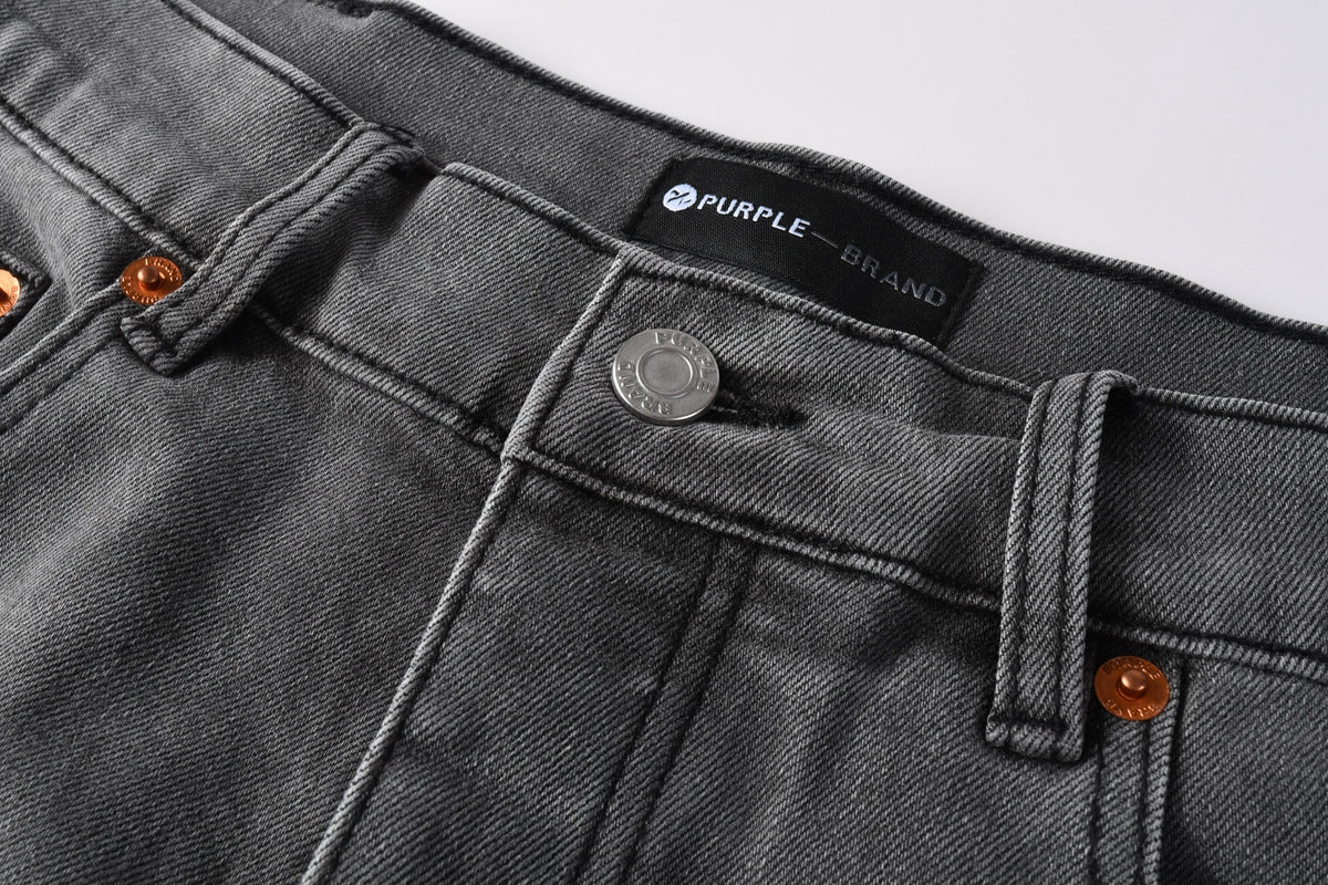 PURPLE Men Streetwear Grey Denim Shorts with Radial Rhinestone Burst Patterns 5094
