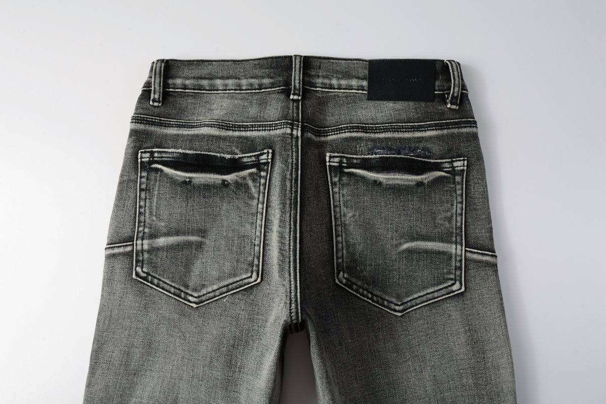 PURPLE Men Classic Streetwear Jeans Distressed Black Grey Ripped skinny 9068