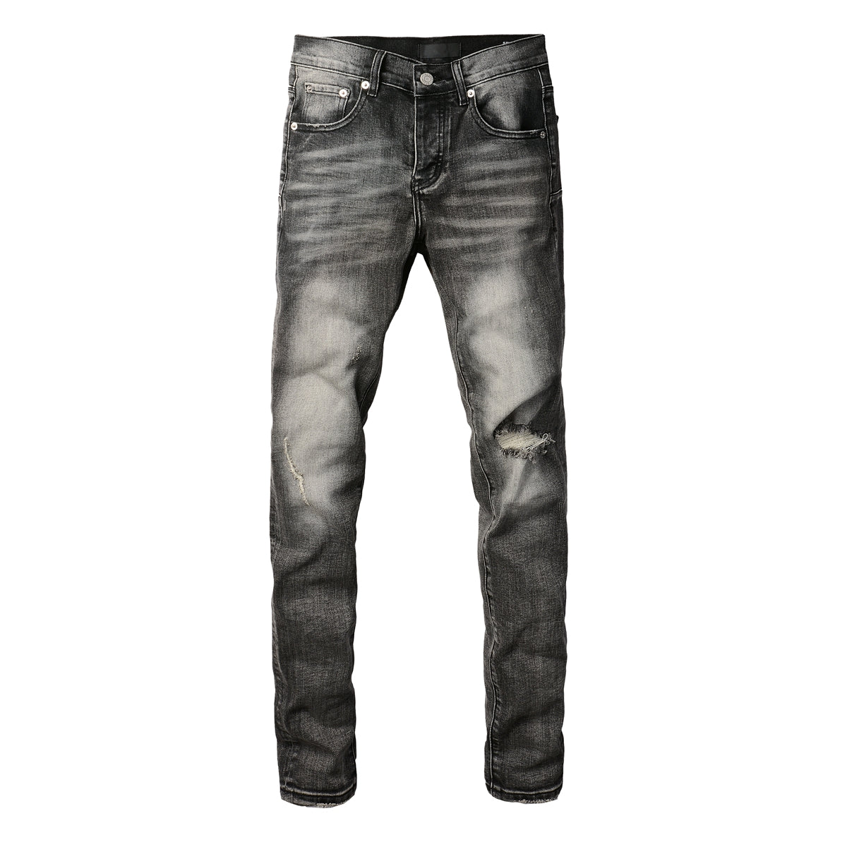 PURPLE Men Classic Streetwear Jeans Distressed Grey Ripped skinny Fit 9103