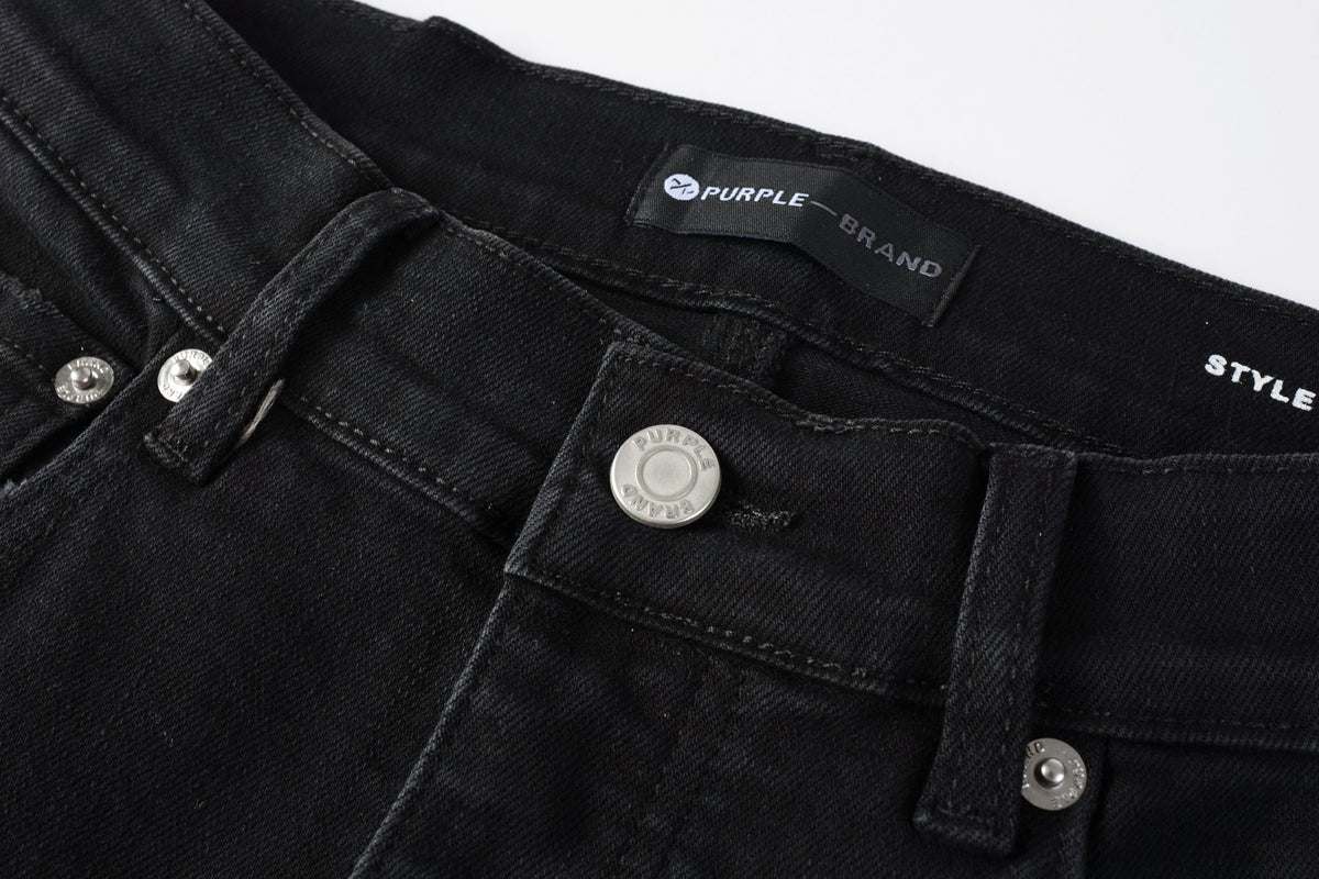 PURPLE Men Distressed Black Skinny Jeans with Heavy Ripped Design and Grunge Streetwear Vibe 9108