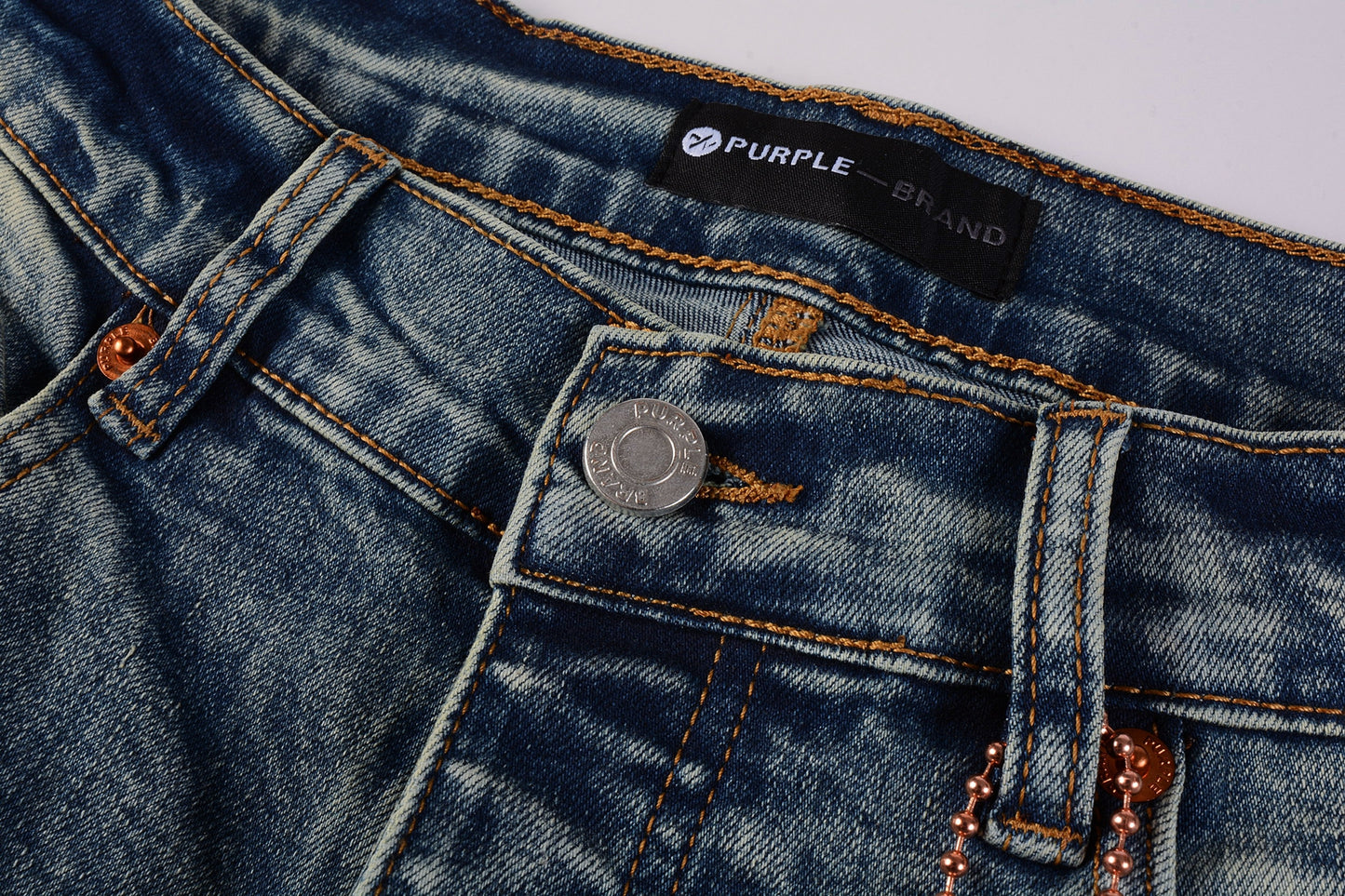 PURPLE Men Streetwear Skinny Jeans Light Blue Wash with Patchwork Distressed Details 9015