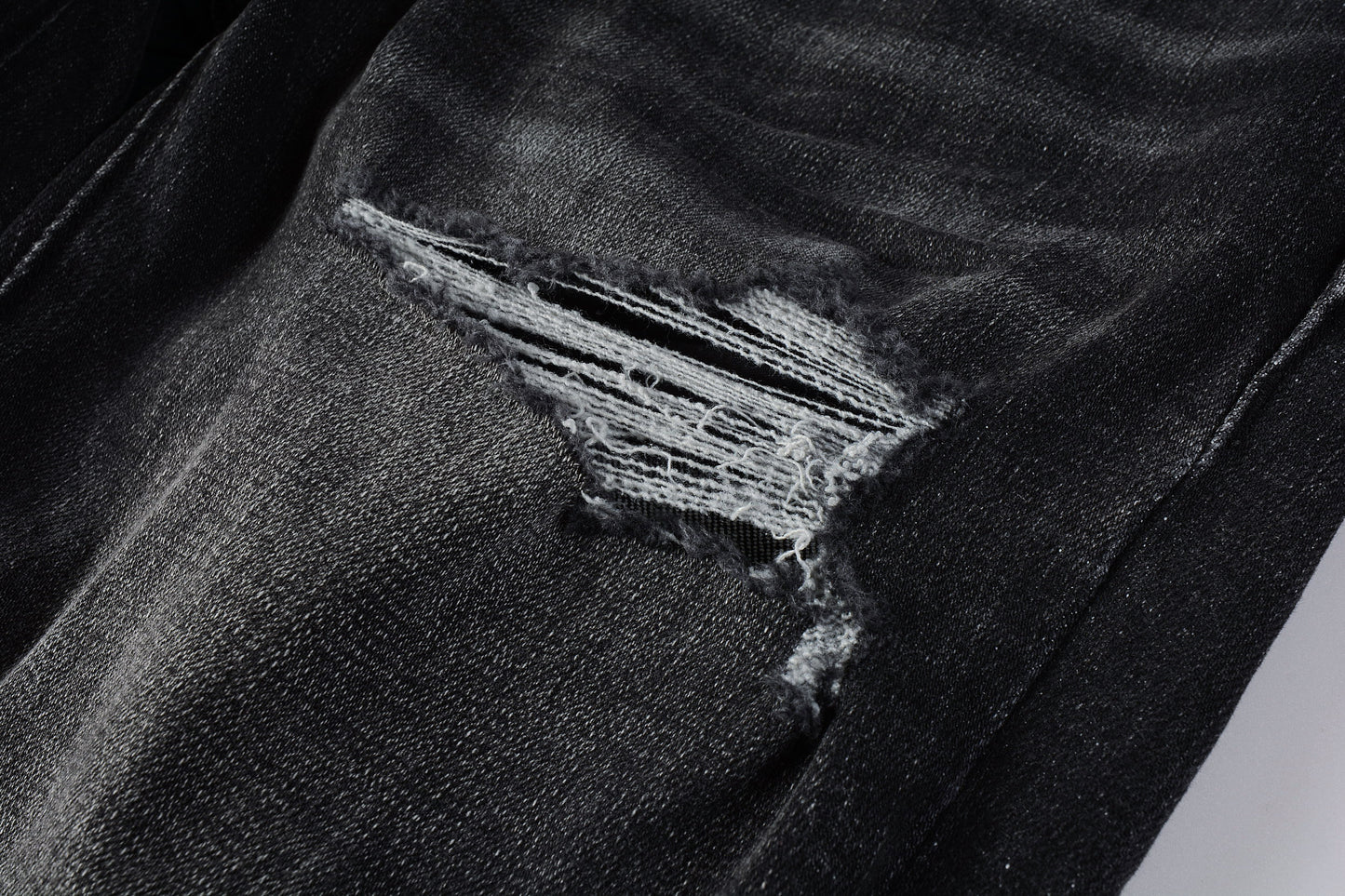 PURPLE Men Streetwear Skinny Jeans Dark Gray Wash with Heavy Distressed Ripped Details 9079