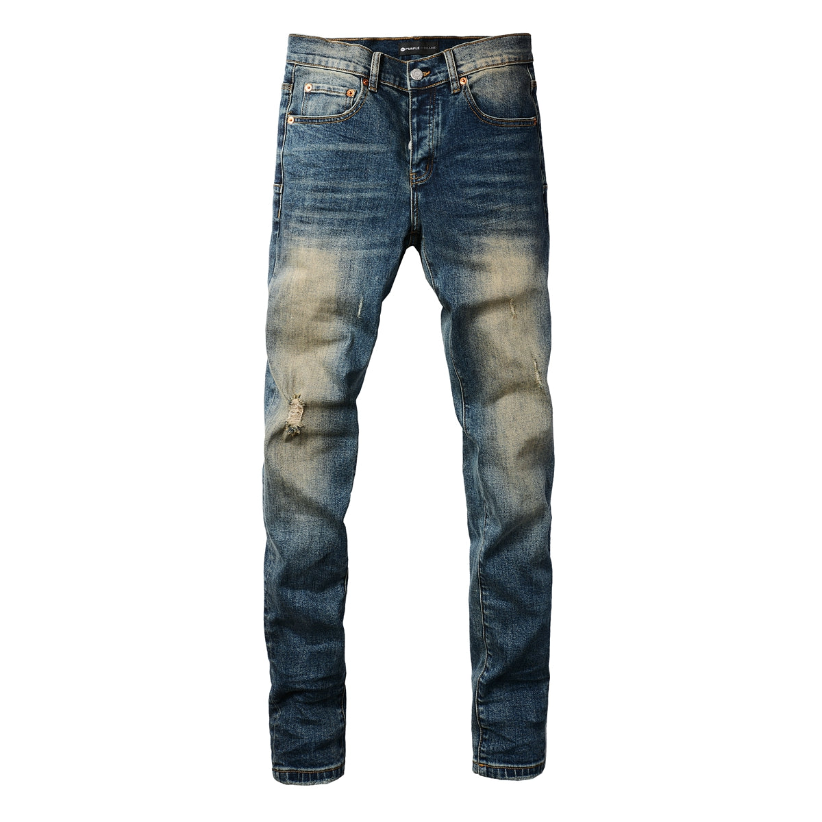 PURPLE Men Classic Streetwear Jeans Light Washed Distressed skinny Fit 9097